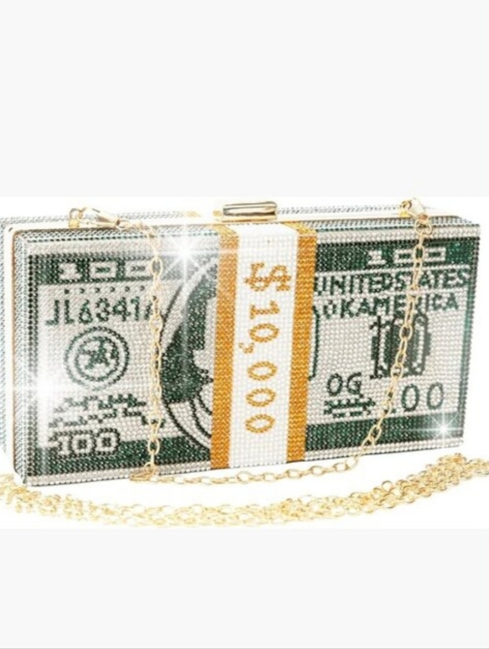 Crystal Money Band Evening Clutch in Green & Gold (NIB)
